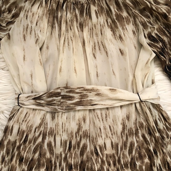 J.B.S Animal Print Ombre Puff Sleeves Brown Beige Tiered Mini Dress size 12 NWOT - Picture 6 of 11